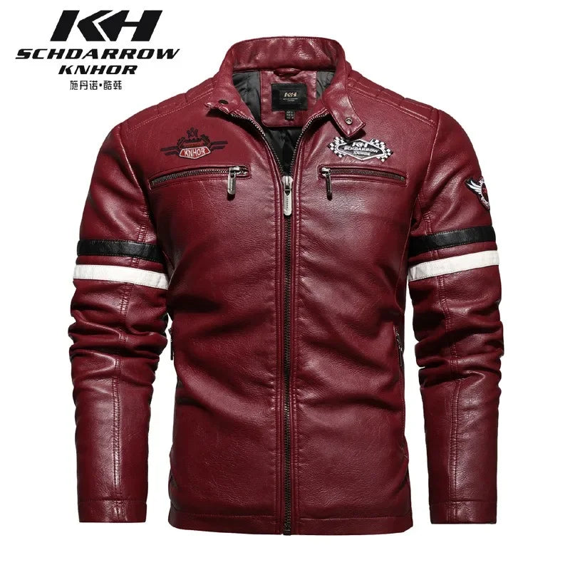 Motorcycle Jacket Leather Men's Brand Moto Leather Jacket Coat Men Handsome Washed Embroidery Biker PU Jacket Male Jaqueta Men