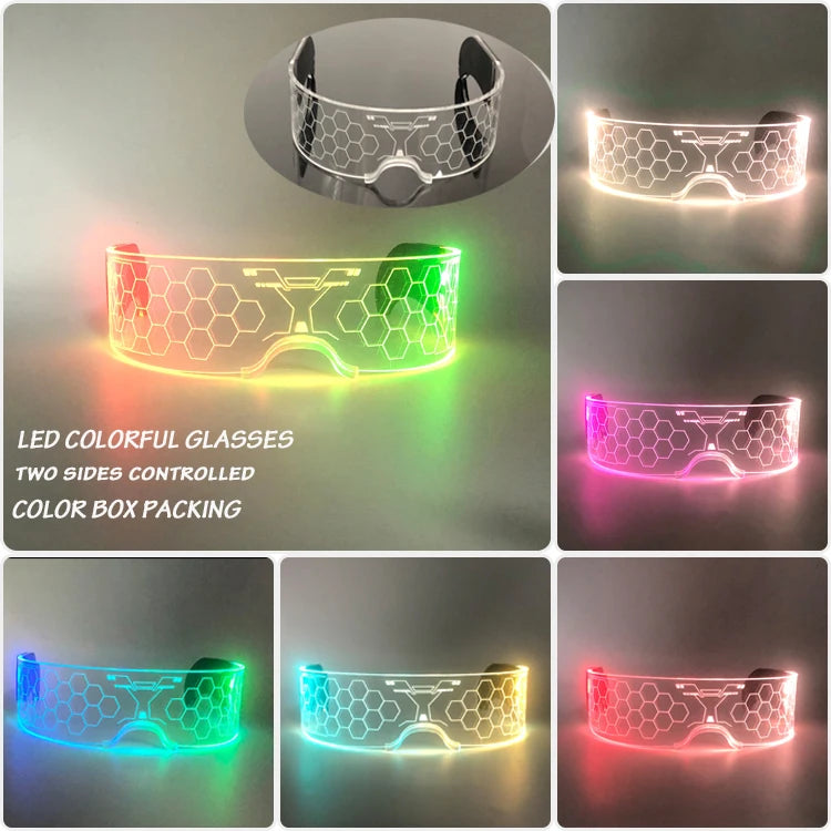 Fashion Luminous Decorative Glasses Neon Light Decoration LED Sunglasses For Nightclub DJ Dance Music Rave Costume Night