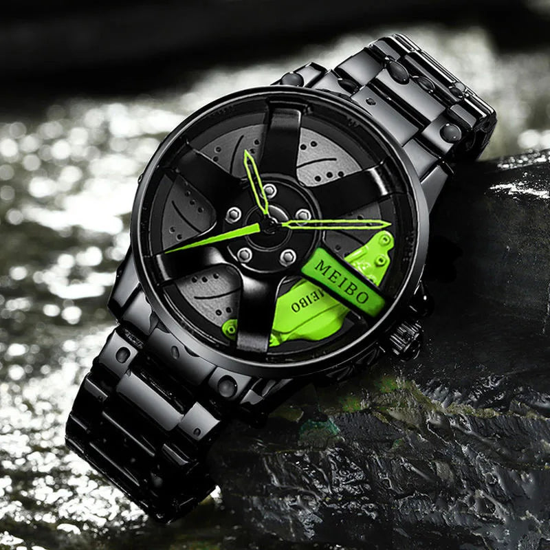 New Fashion Man Luxury Watches For Men Car Wheel Hub Stainless Steel Quartz Watch Mens Military Sport Leather Watch Reloj Hombre