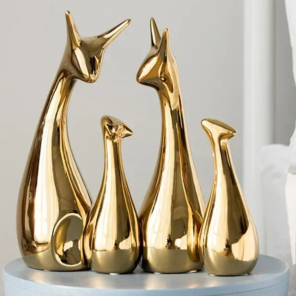 Ceramic Electroplating Ornaments Nordic Ins Cabinet Decorations Home Porcelain Deer/Swan Family Apple Shape Figurines