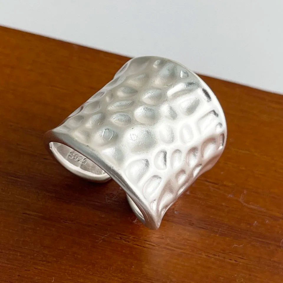 925 Sterling Silver Rings For Women Geometric Fine Jewelry Finger Adjustable Wide Sparkling Ring For Party Birthday Gift