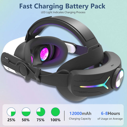 mtomatovr for Meta quest3s/quest3  Battery Head Strap  Extends 4-6 Hours  RGB Light Fast-Charging vr accessory Elite Replacement