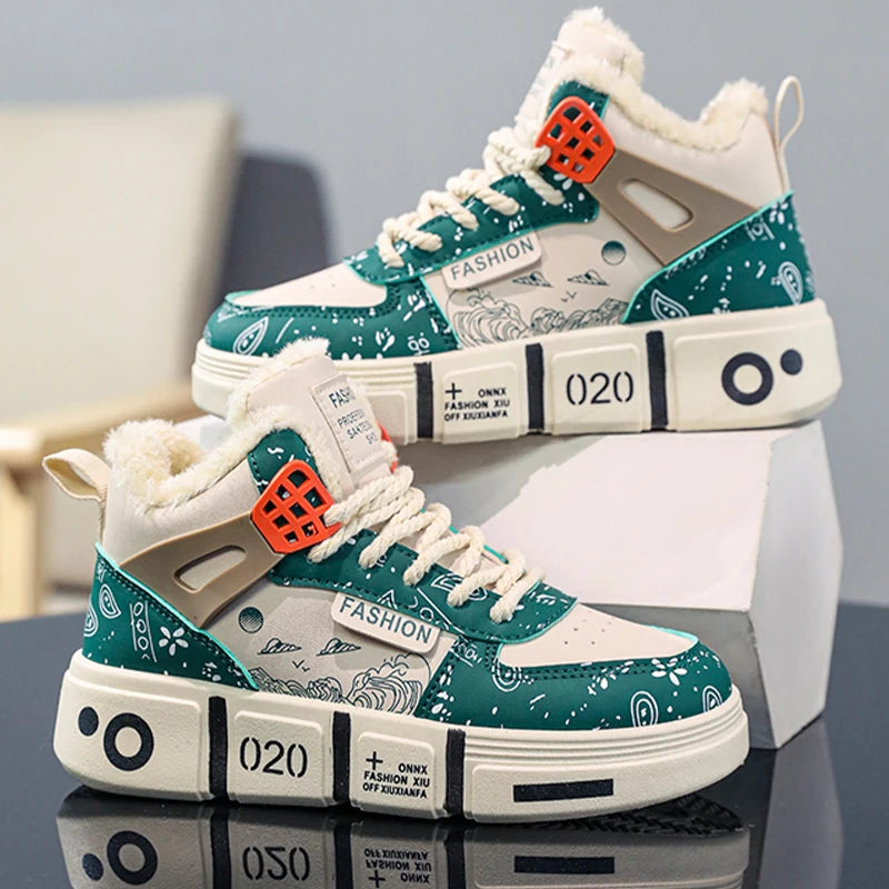 Kids Sneakers Winter Warm Plush Walking Shoes High-top Comfortable Fashion Casual Flat Tennis Shoes Childrens Boots for Boy