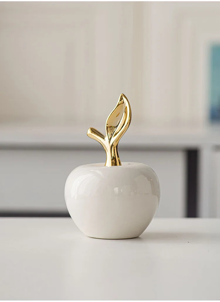 Creative Ceramic Apple Figurines Handicrafts Living Room Art White Apple Sculpture Room Home Decor Accessories Holiday Gifts