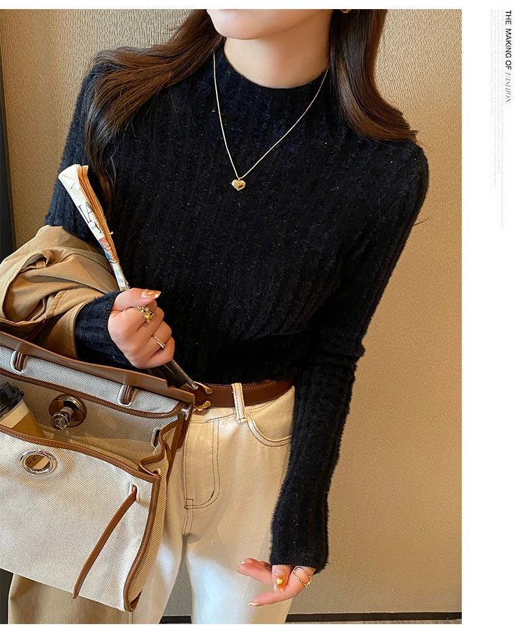 2025 Knitted Pullover Thick Warm Turtleneck Sweater Women Tops Lined Sweater Autumn Winter Streetwear Jersey Knitwear Jumper