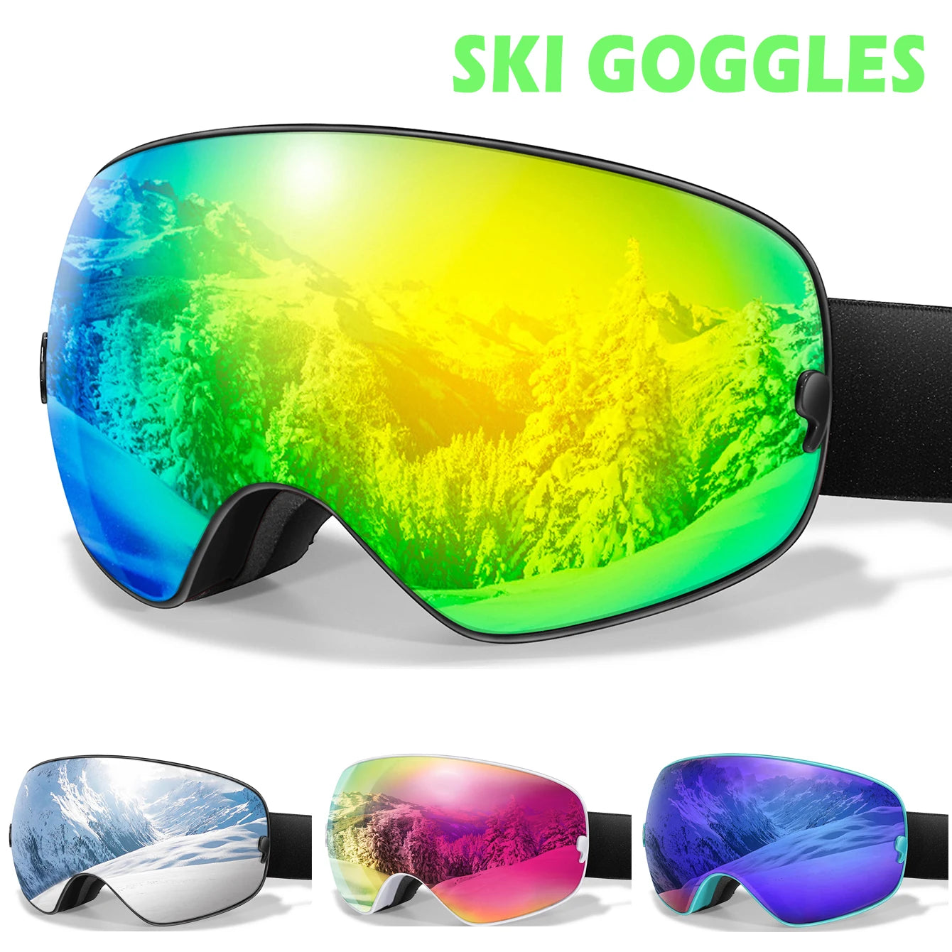 Lens Anti-Fog Ski Goggles for Men Women - Skiing Snowboard Outdoor Sports UV Protection