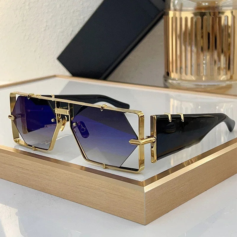 MOD004 Square Diamond Rimless Handamde Acetate Alloy Sunglasses High Street Punk Designer Brand Men Uv400 Eyeglasses with Case