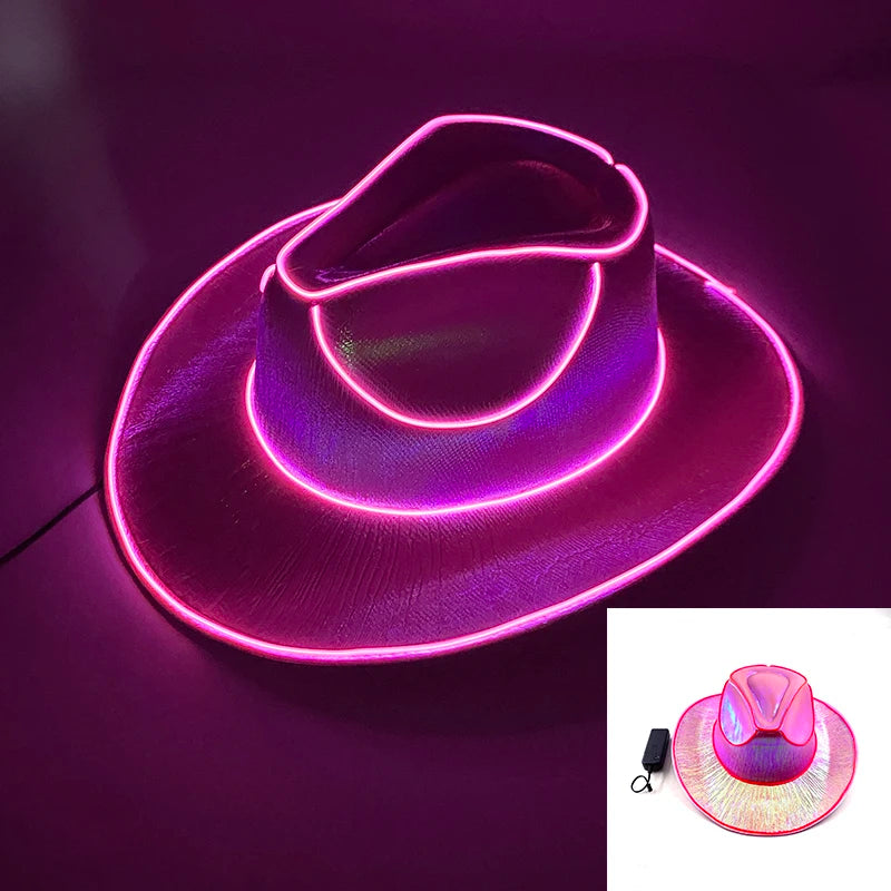 Glowing Decor  Supplies Luminous Cowboy hat  LED Pearlescent Cowboy  Cap Fashion Neon Light Hat For Party