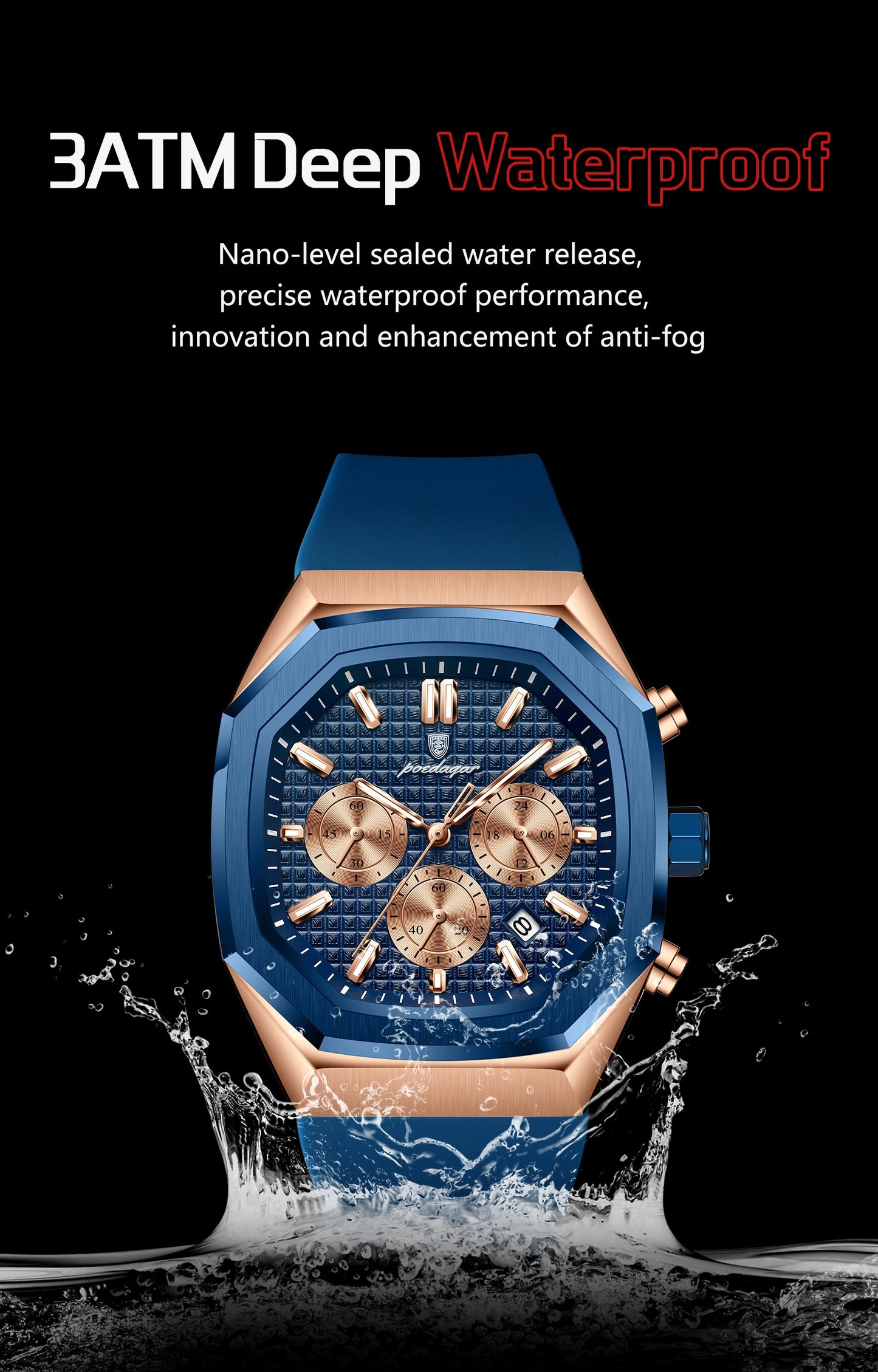 POEDAGAR New Luxury Watches For Men Waterproof Luminous Chronograph Date Man Watch Silicone Strap Fashion Quartz Men Wristwatch