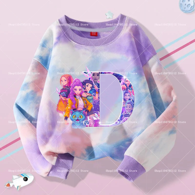 K Pop Demon Hunters Girls Sweatshirt Rumi Mira Zoey A-Z Hoodies Kids Spring Autumn Pullover Children Long Sleeves Clothes Gift