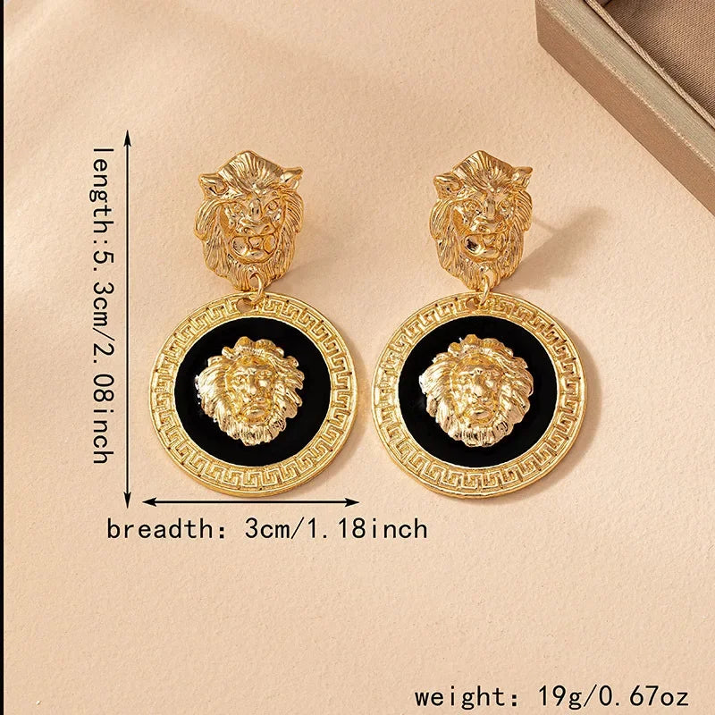 Stud Earrings For Women Vintage Lion Head Glass Geometric Party Gift OL Holiday Fashion Jewelry Ear Accessories CE150