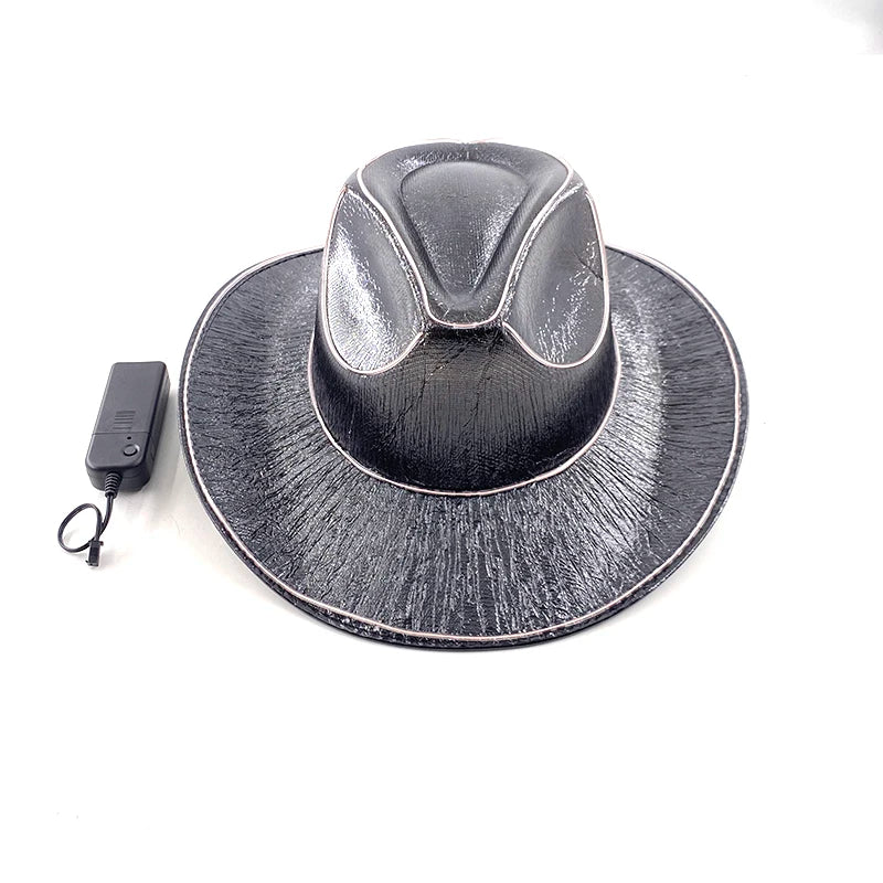 Glowing Decor  Supplies Luminous Cowboy hat  LED Pearlescent Cowboy  Cap Fashion Neon Light Hat For Party