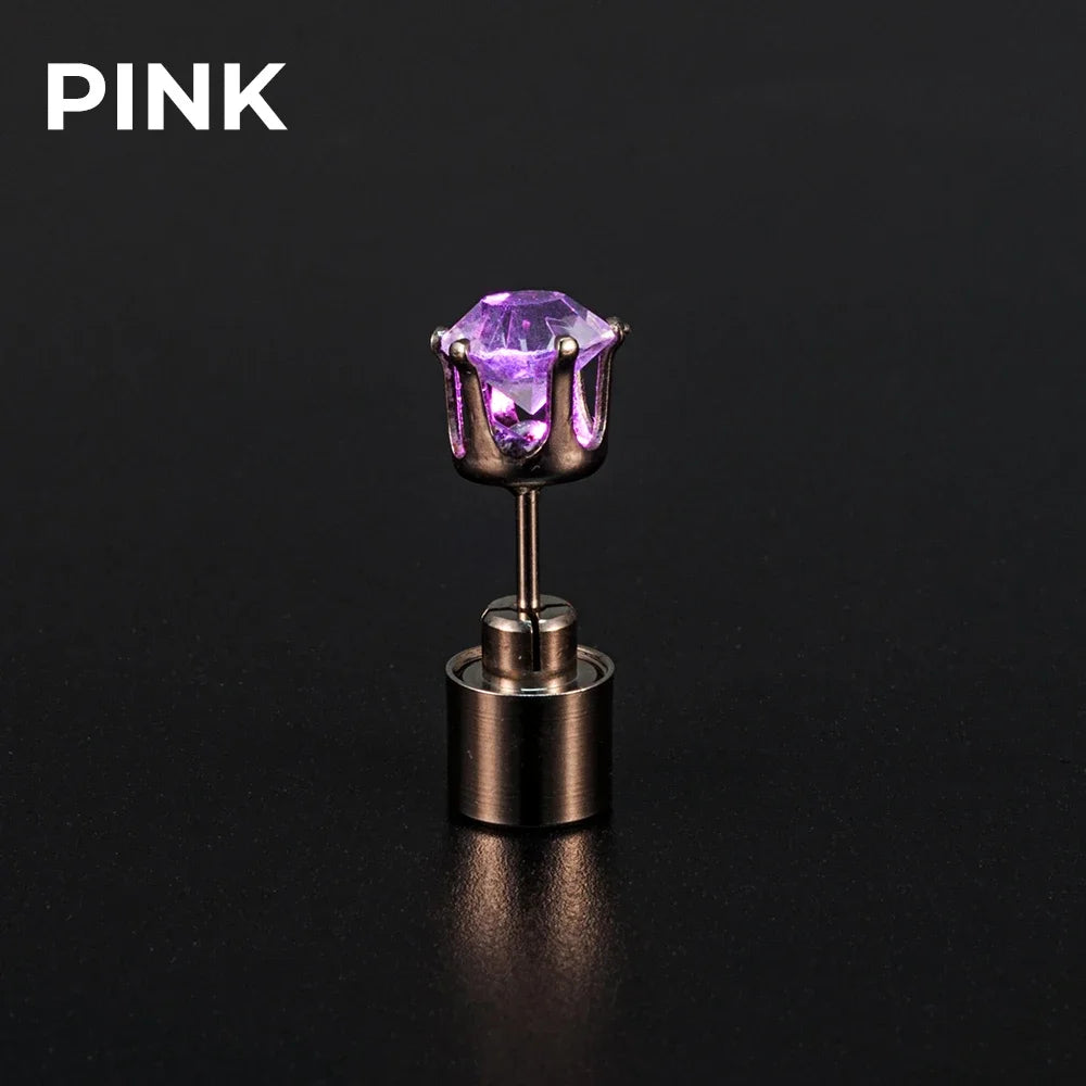 2PCS Colorful LED Luminous Studs Square Zircon Earrings Men Women Bar Rave Wedding Party Ear Stud Jewelry Glowing Earring