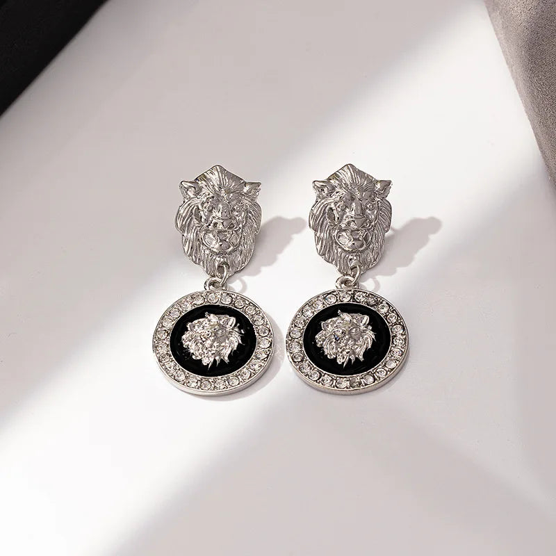Stud Earrings For Women Vintage Lion Head Glass Geometric Party Gift OL Holiday Fashion Jewelry Ear Accessories CE150