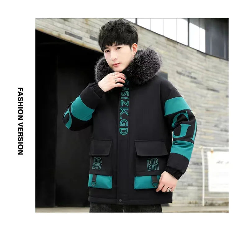 Winter cotton jacket men's thick warm men's cotton jacket loose winter jacket youth down cotton jacket fashionable cotton jacket