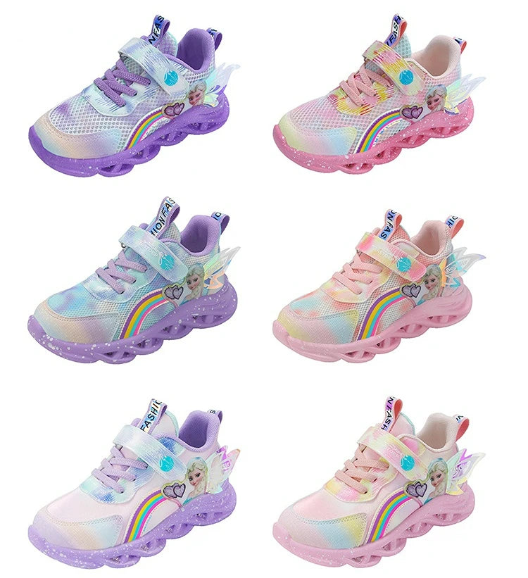 Disney Girls' Casual Shoes Led Lights Mesh Breathable Children's Sports  Princess Elsa Pink Purple Shoes Sneakers Size 22-37