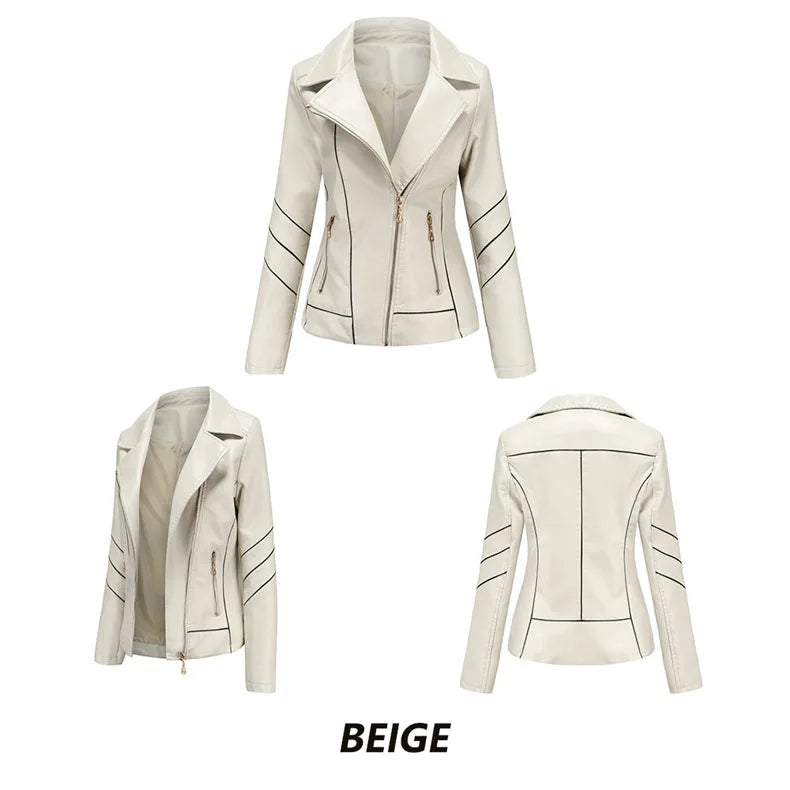 Red PU Faux Leather Jacket Women fashion Casual Biker Jackets Outwear Female Tops spring and autumn Black Leather Jacket Coat