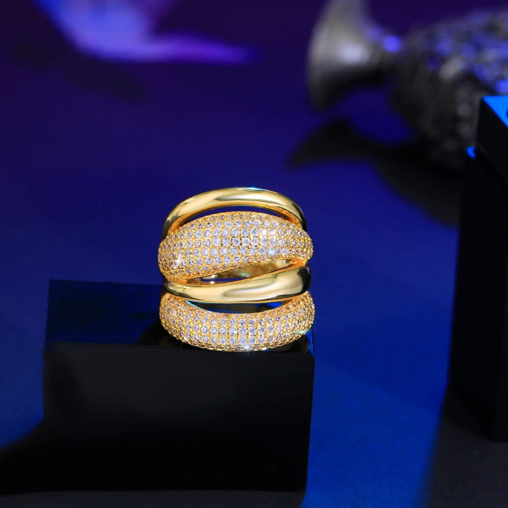 CWWZircons Adjustable Cubic Zirconia Bold Big Statement Ring for Women Luxury Gold Color Bridal Engagement Wedding Jewelry J0129