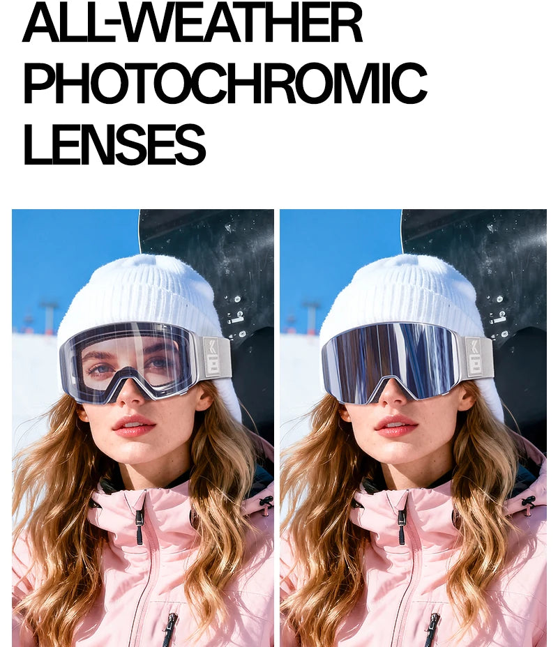 Kapvoe Men Outdoor Photochromic Snow Goggles Ski Goggles Winter Snowmobile Snowboard Anti-Fog Mask Women UV400 Sports Glasses