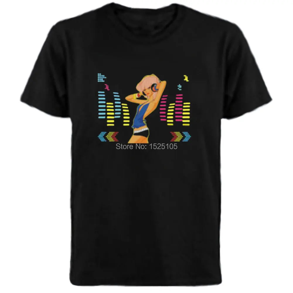 Popular Sound Active Equalizer El T-shirt Equalizer Light Up Down Led Tshirt Flashing Music Activated Led T Shirts Men Women Tee