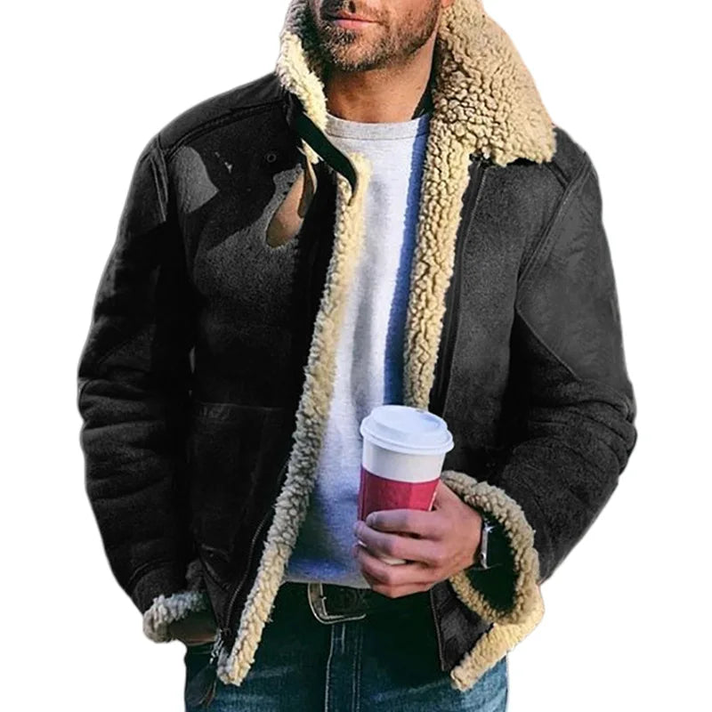 Mens Faux Fur Jacket One Piece Top Thick Plush Coat Winter Warm Luxury Streetwear Fashion Outerwear