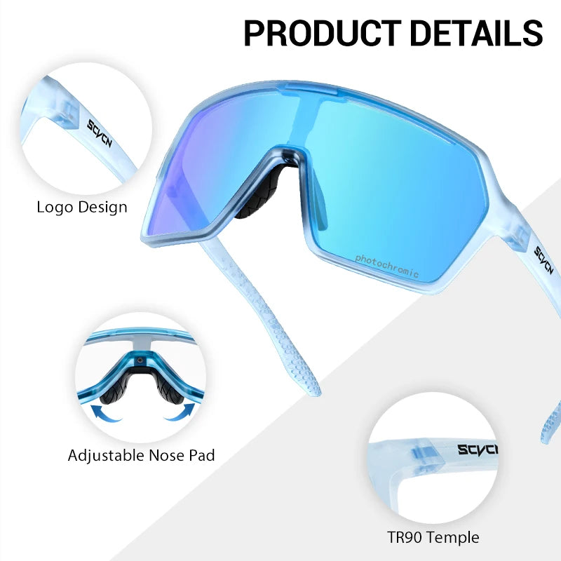 Scvcn Color Photochromic Sunglasses Cycling Glasses Sports for Men Mountain Bike Road Bicycle Fashion Eyewear Goggles UV400 MTB