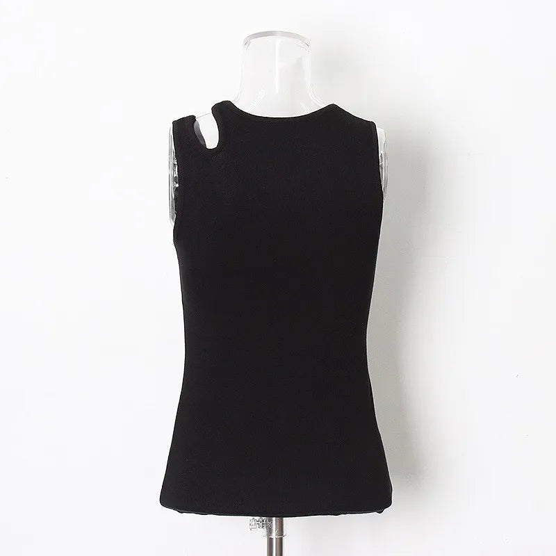 Casual y2k White Cut Out Women's T Shirt Sleeveless Slim T Shirts Female Clothing 2024 Summer Fashion crop top women camisetas