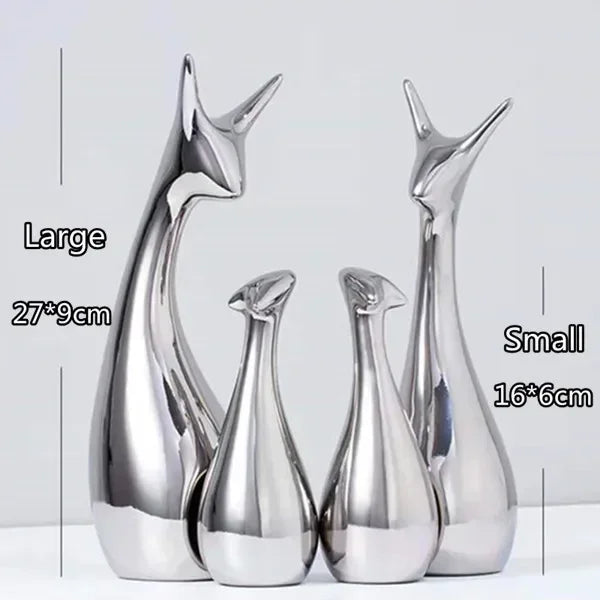 Ceramic Electroplating Ornaments Nordic Ins Cabinet Decorations Home Porcelain Deer/Swan Family Apple Shape Figurines