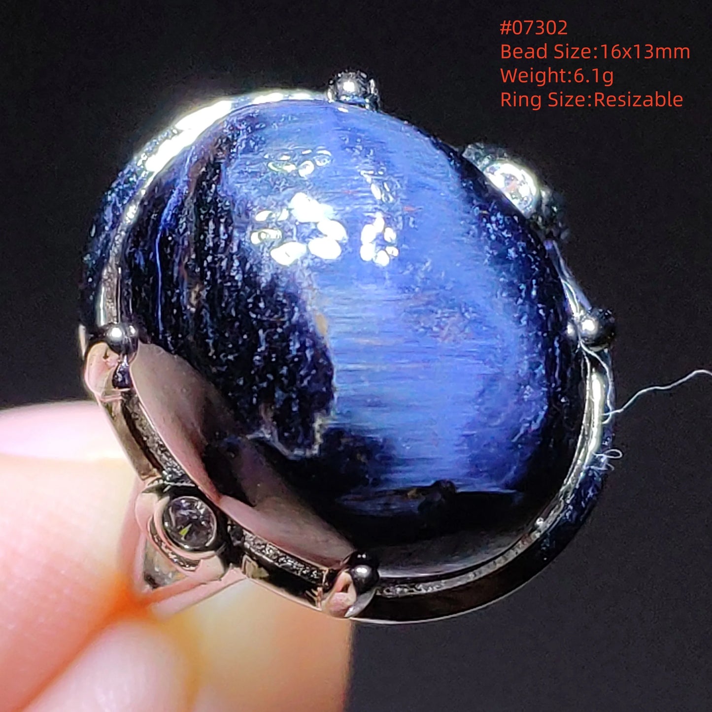 Natural Blue Pietersite Beads Adjustable Ring Woman Men Namibia Pietersite Ring Chatoyant Beads Fashion Silver Jewelry AAAAAA