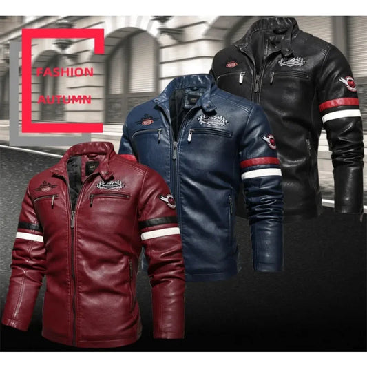 Motorcycle Jacket Leather Men's Brand Moto Leather Jacket Coat Men Handsome Washed Embroidery Biker PU Jacket Male Jaqueta Men