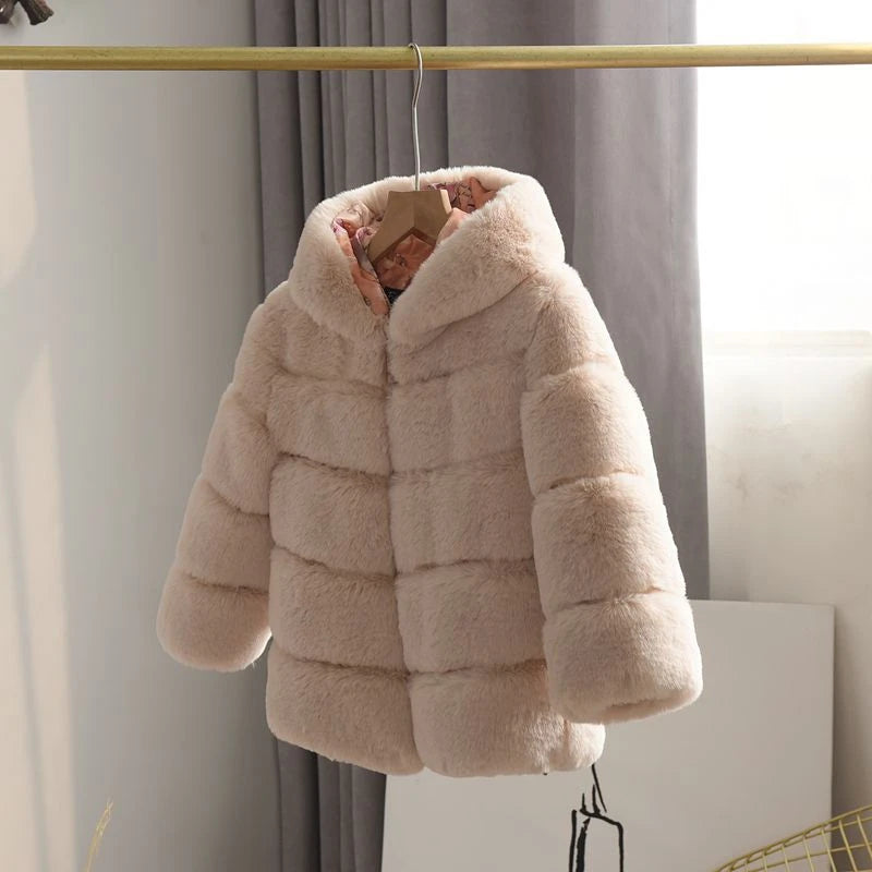 Kids Clothes Girls Fur Coats Winter Solid Faux Rabbit Fur Hooded Jacket for Babies Fashion Boy Thicken Warm Children's Clothing