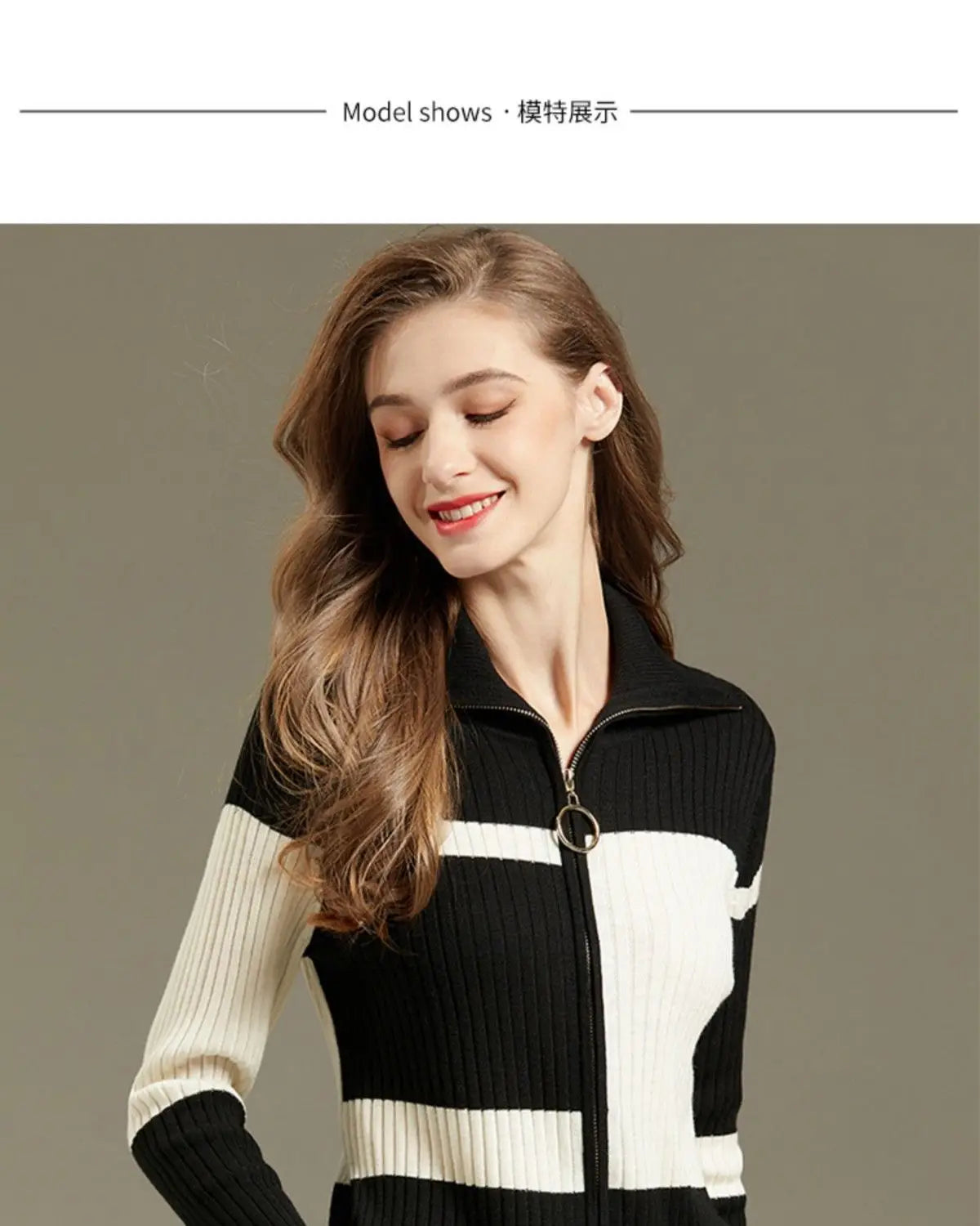 Casual Fashion V-Neck Zipper Spliced Knitted Blouse Women Clothing 2023 Autumn New Korean Tops All-match Office Lady Shirt