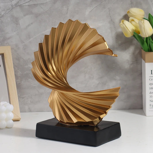 Golden Wave Resin Craft Sculpture - Abstract Art Home Decor Figurine, Bedroom, Living Room, and Study Desktop Decorations
