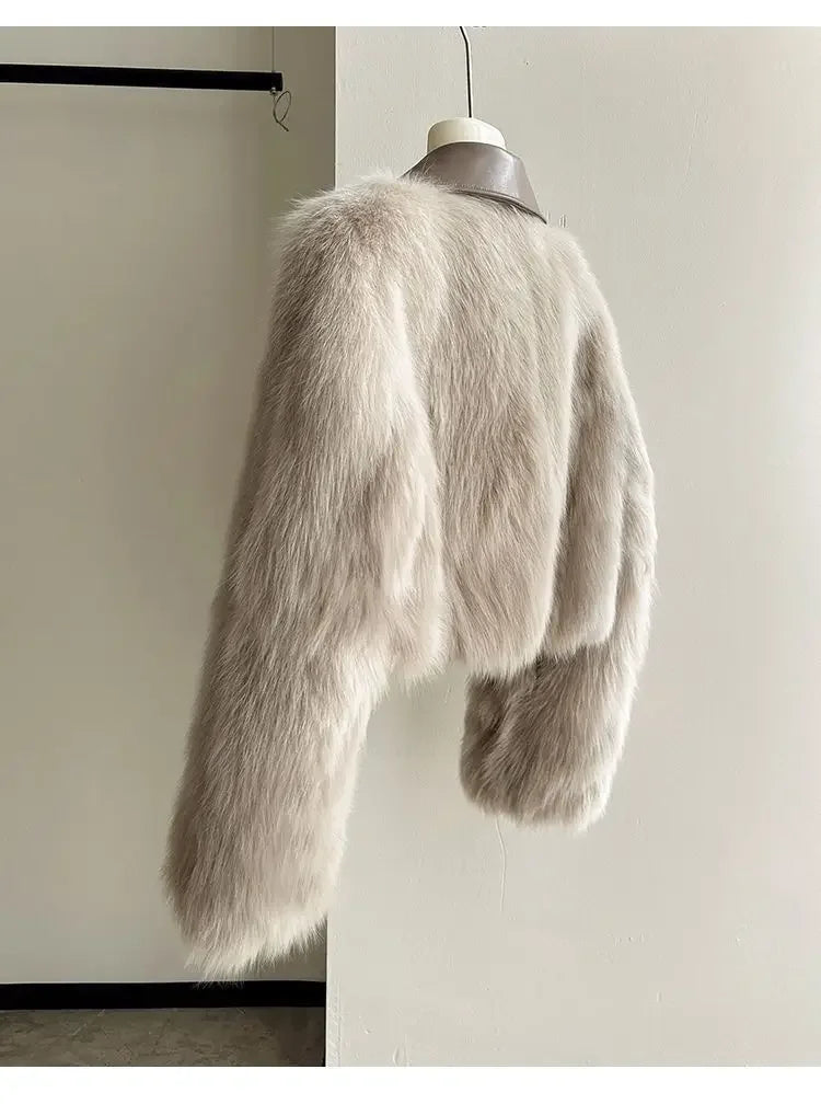 Spring and Autumn Korean Chic Polo Collar Loose Fur Coat Women Clothing Winter Coat Faux Fox Fur Plush Short Jackets Women Tops