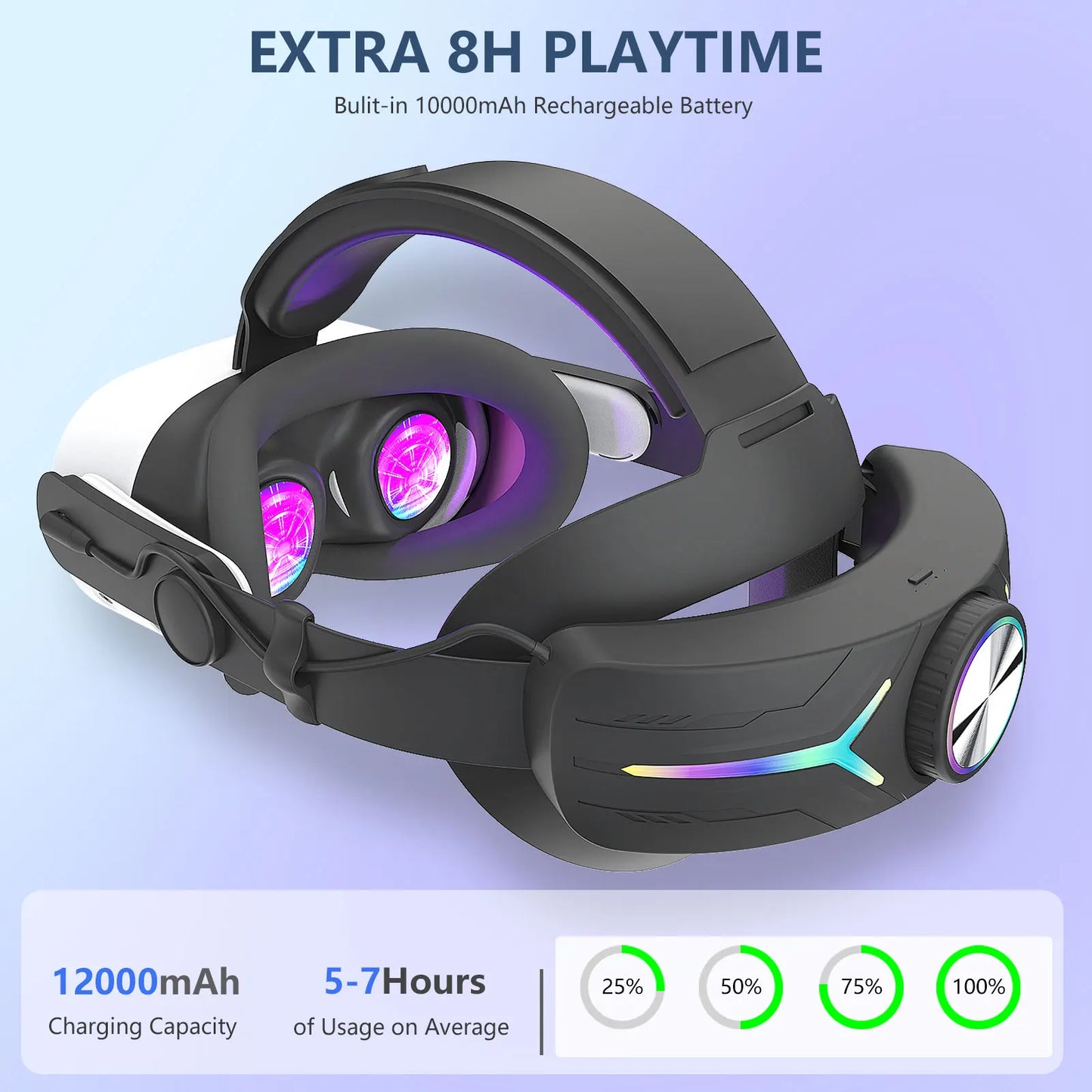 mtomatovr for Meta quest3s/quest3  Battery Head Strap  Extends 4-6 Hours  RGB Light Fast-Charging vr accessory Elite Replacement