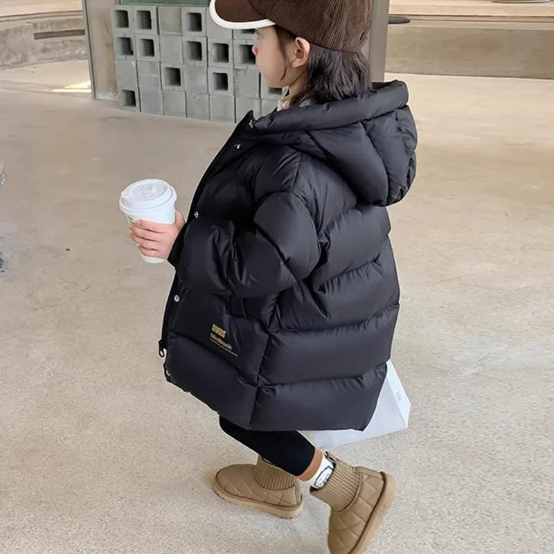 -30℃ Kids Winter Girls Padded Jackets Thick Warm Waterproof Shiny Hooded Coats Children Outerwear Clothes Teen Parka 5-14 Years