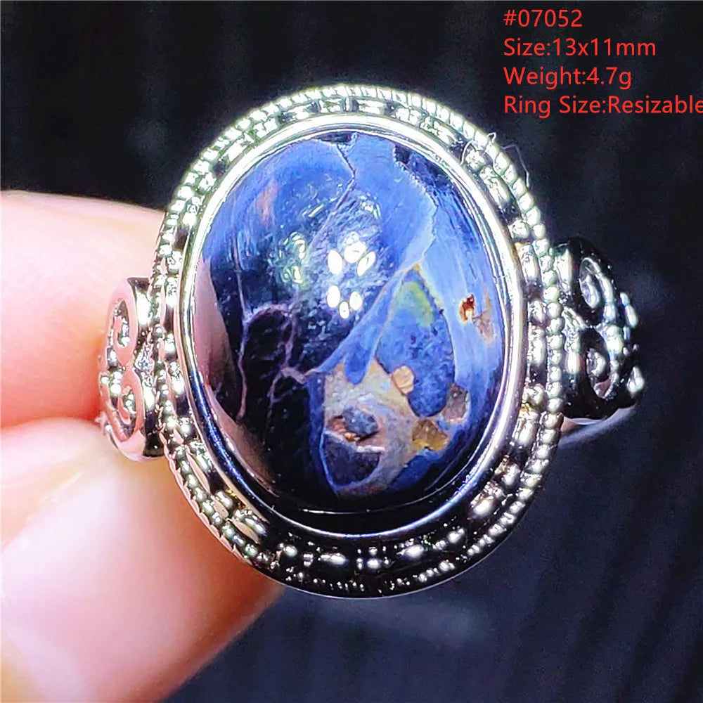 Natural Blue Pietersite Beads Adjustable Ring Woman Men Namibia Pietersite Ring Chatoyant Beads Fashion Silver Jewelry AAAAAA