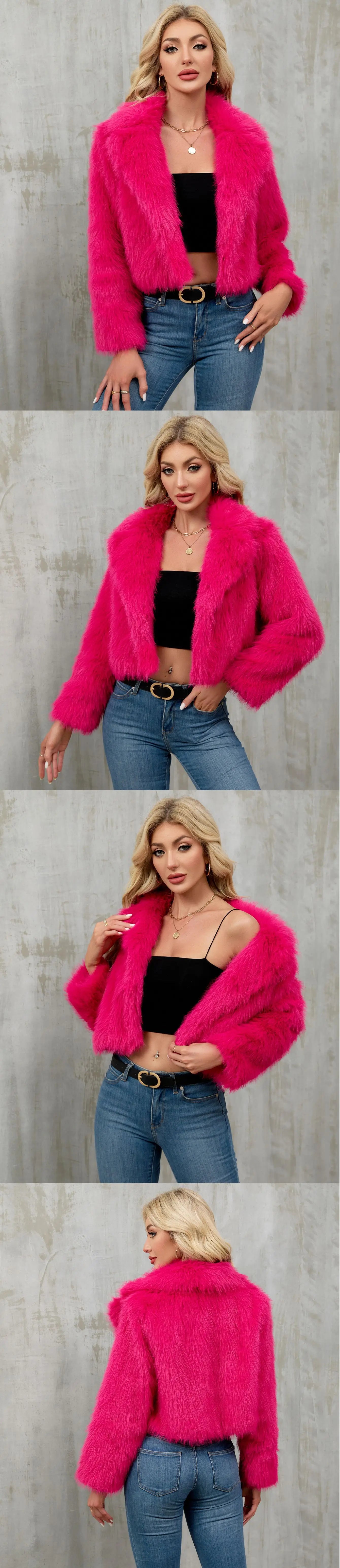 2025 Female Winter Brown Faux Fur Coat For Women Casual Long Sleeve Fluffy Plush Jacket Lady Solid Thick Fake Fur Warm Cardigan