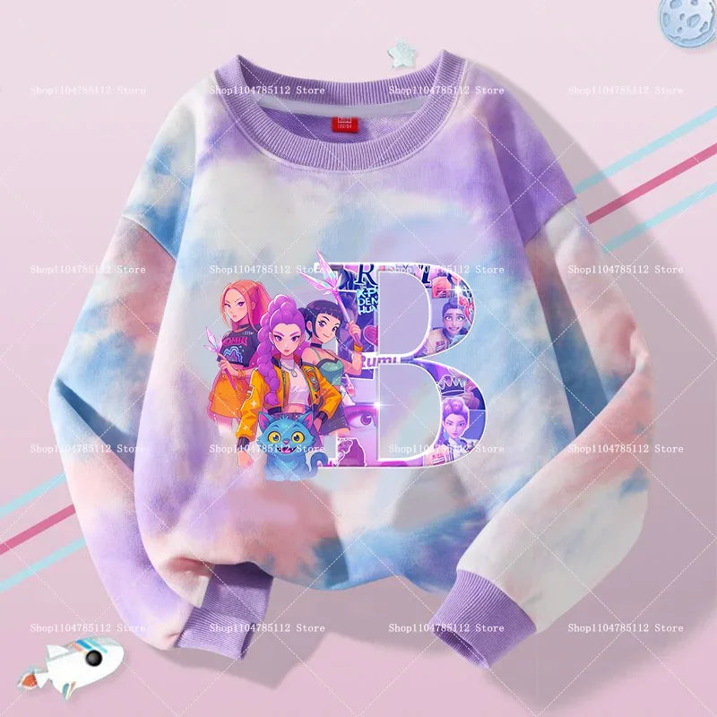 K Pop Demon Hunters Girls Sweatshirt Rumi Mira Zoey A-Z Hoodies Kids Spring Autumn Pullover Children Long Sleeves Clothes Gift