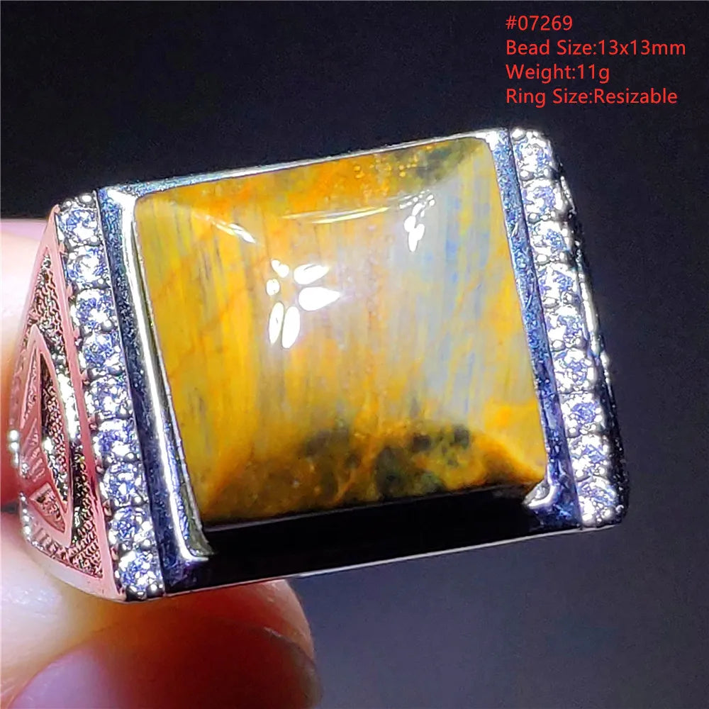 Natural Blue Pietersite Beads Adjustable Ring Woman Men Namibia Pietersite Ring Chatoyant Beads Fashion Silver Jewelry AAAAAA