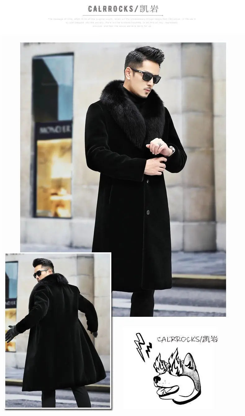 New fur coat with wide collar, whole mink winter thickened, long imitation mink fur men's coat, high-end mink fur coat M-6XL