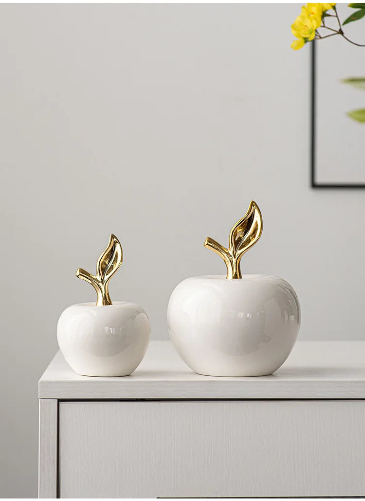 Creative Ceramic Apple Figurines Handicrafts Living Room Art White Apple Sculpture Room Home Decor Accessories Holiday Gifts
