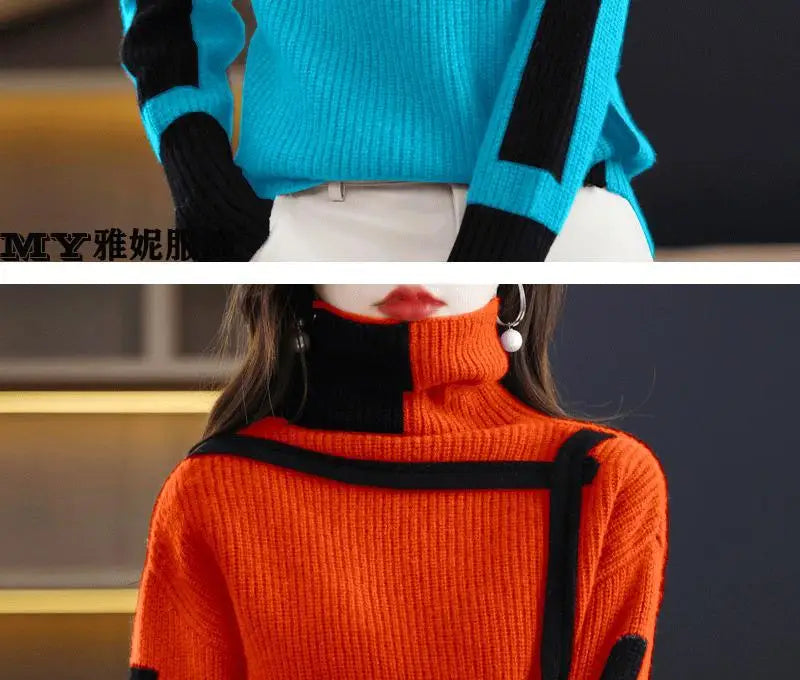 Vintage Ladies Sweater New Turtleneck Autumn Winter Loose Pullover Interior Lapping Knitting Bottoming Shirt Women Clothes Tops