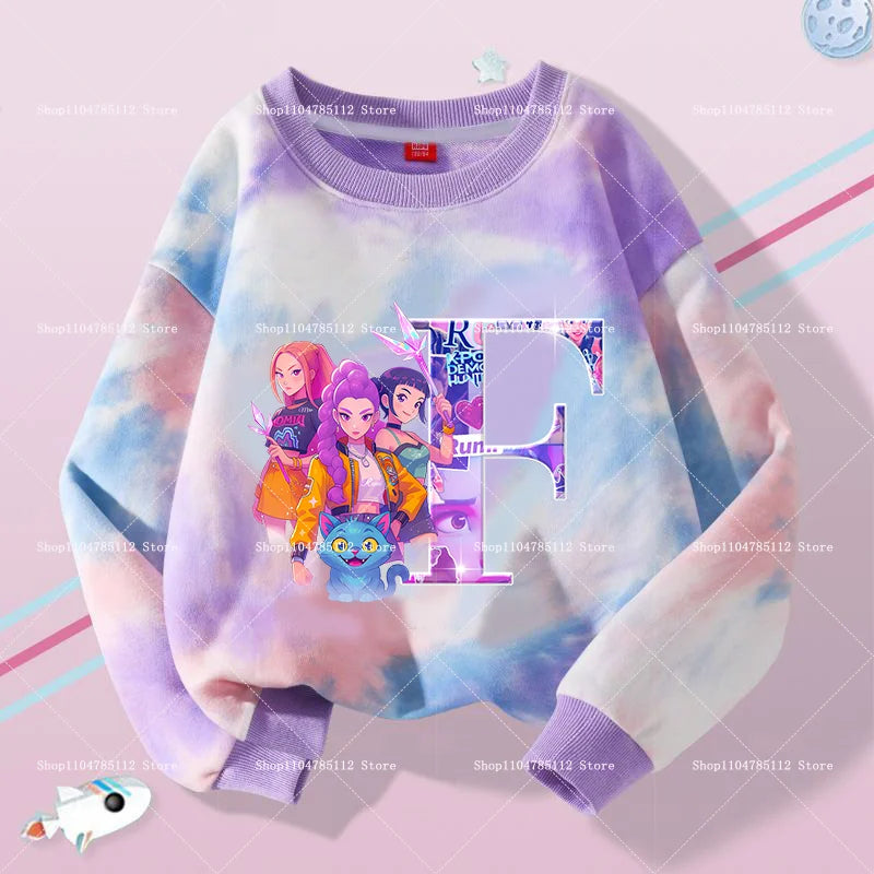 K Pop Demon Hunters Girls Sweatshirt Rumi Mira Zoey A-Z Hoodies Kids Spring Autumn Pullover Children Long Sleeves Clothes Gift