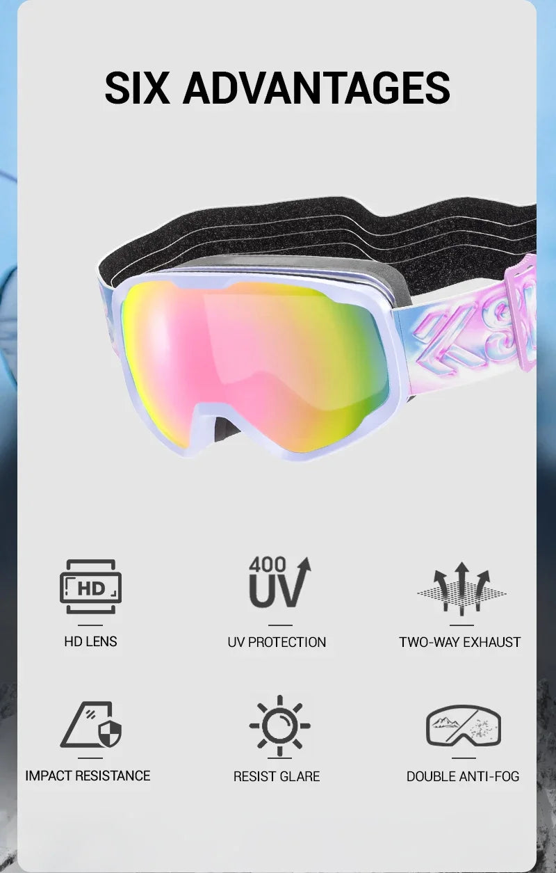 KAPVOE Kids Ski Goggles Double UV400 Kids Skiing Mask Glasses 4-15 years old Professional Anti-fog Child Snowboard Goggles