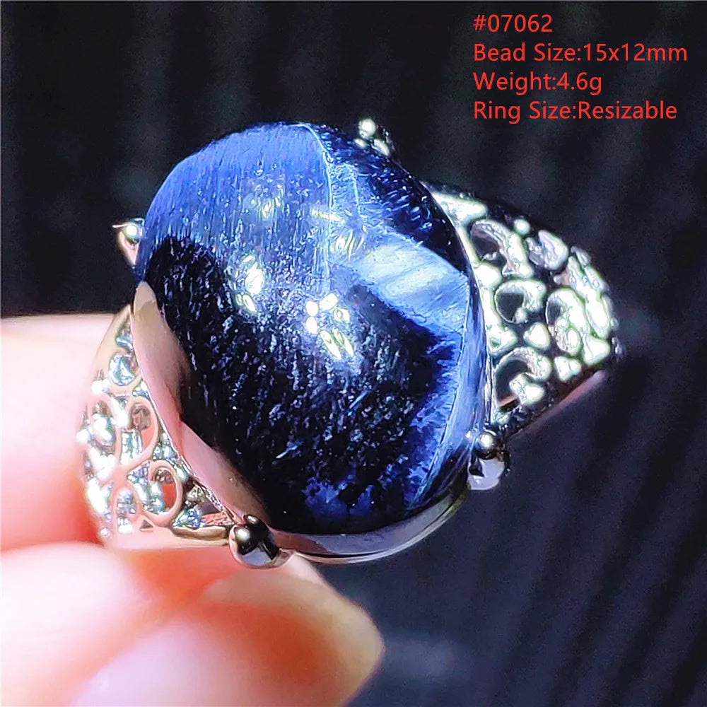 Natural Blue Pietersite Beads Adjustable Ring Woman Men Namibia Pietersite Ring Chatoyant Beads Fashion Silver Jewelry AAAAAA