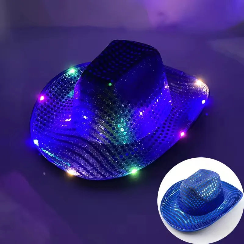 Blinky LED Light Cowboy Cowgirl Hat Flashing Cap Glowing Hat Carnival Men Women Bachelorette Party Wedding Bridal Supplies