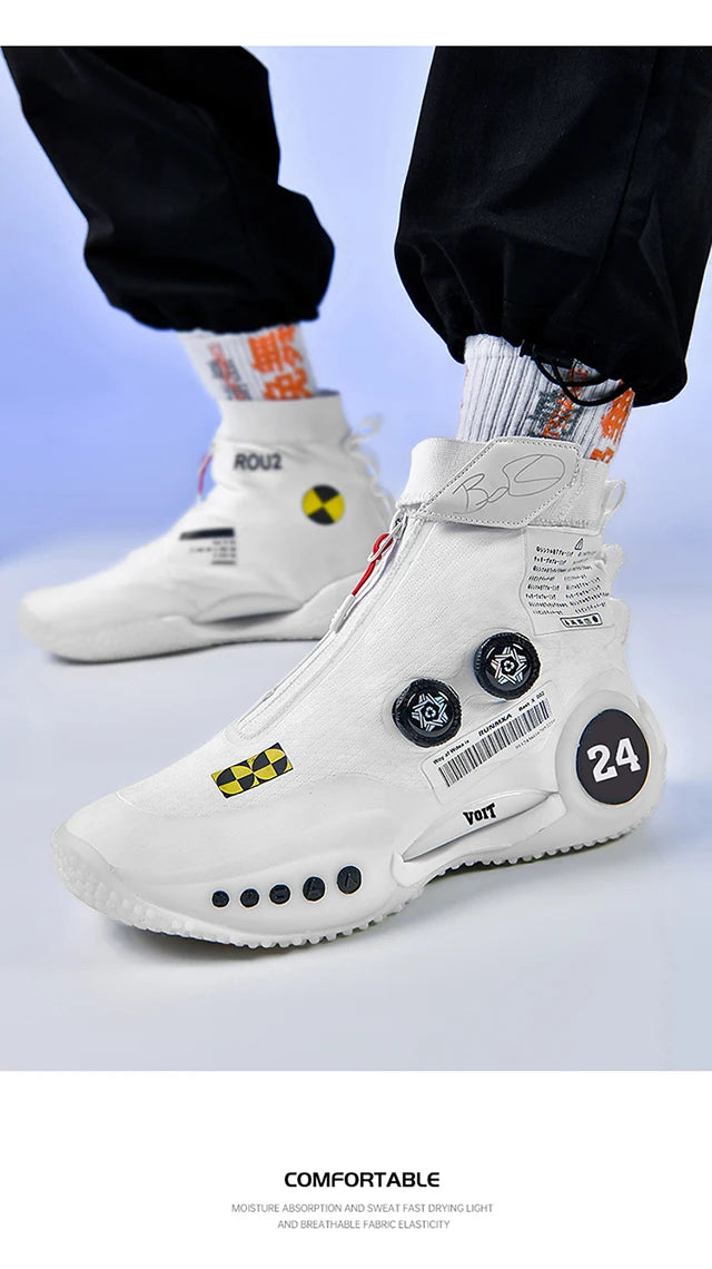 New basketball shoes male high top students wear-resistant outdoor concrete actual combat flying woven breathable combat boots