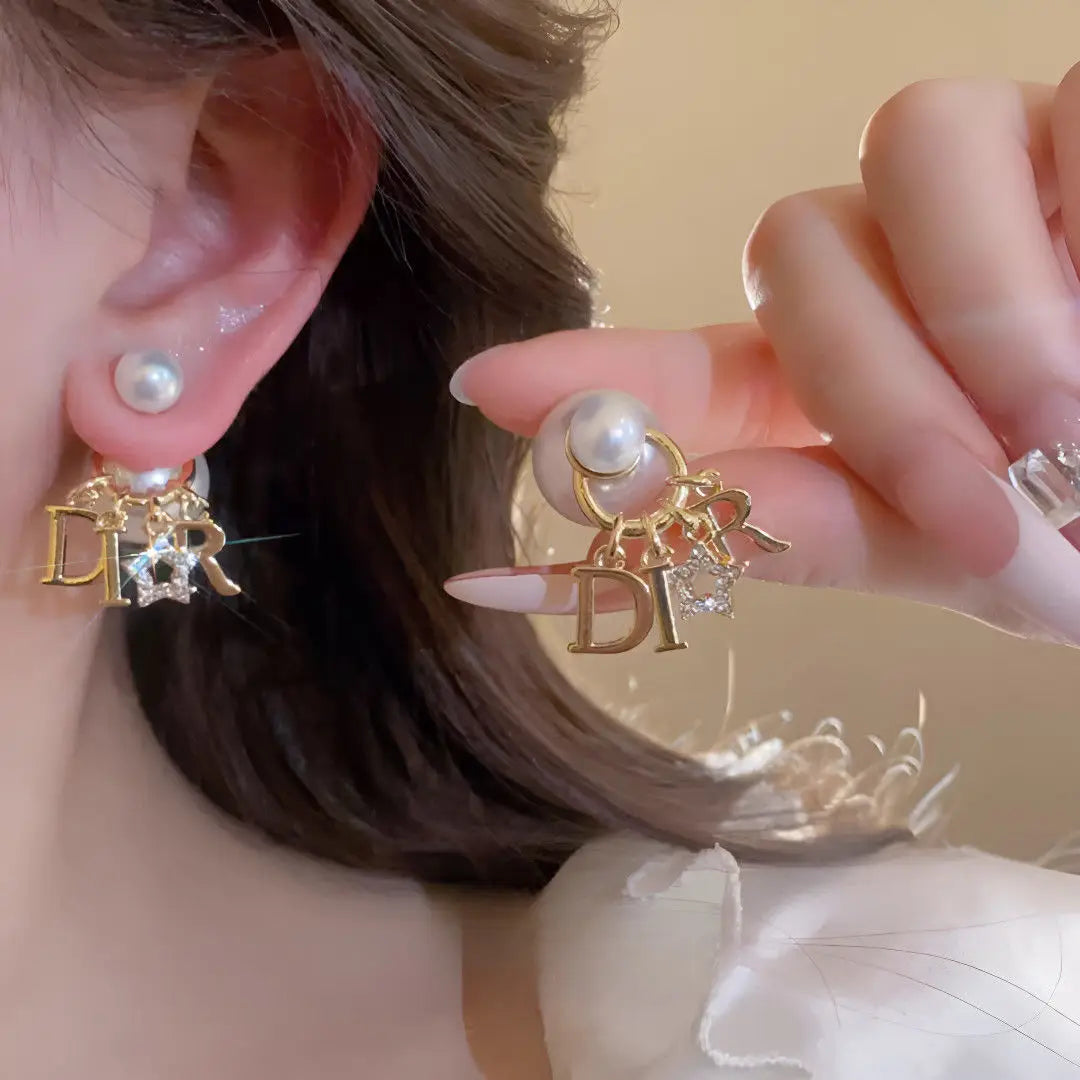 New Trendy Letter Double-sided Pearl Pearl Stud Earrings for Women Luxury Elegant Spring Summer Fashion Earrings Aretes De Mujer