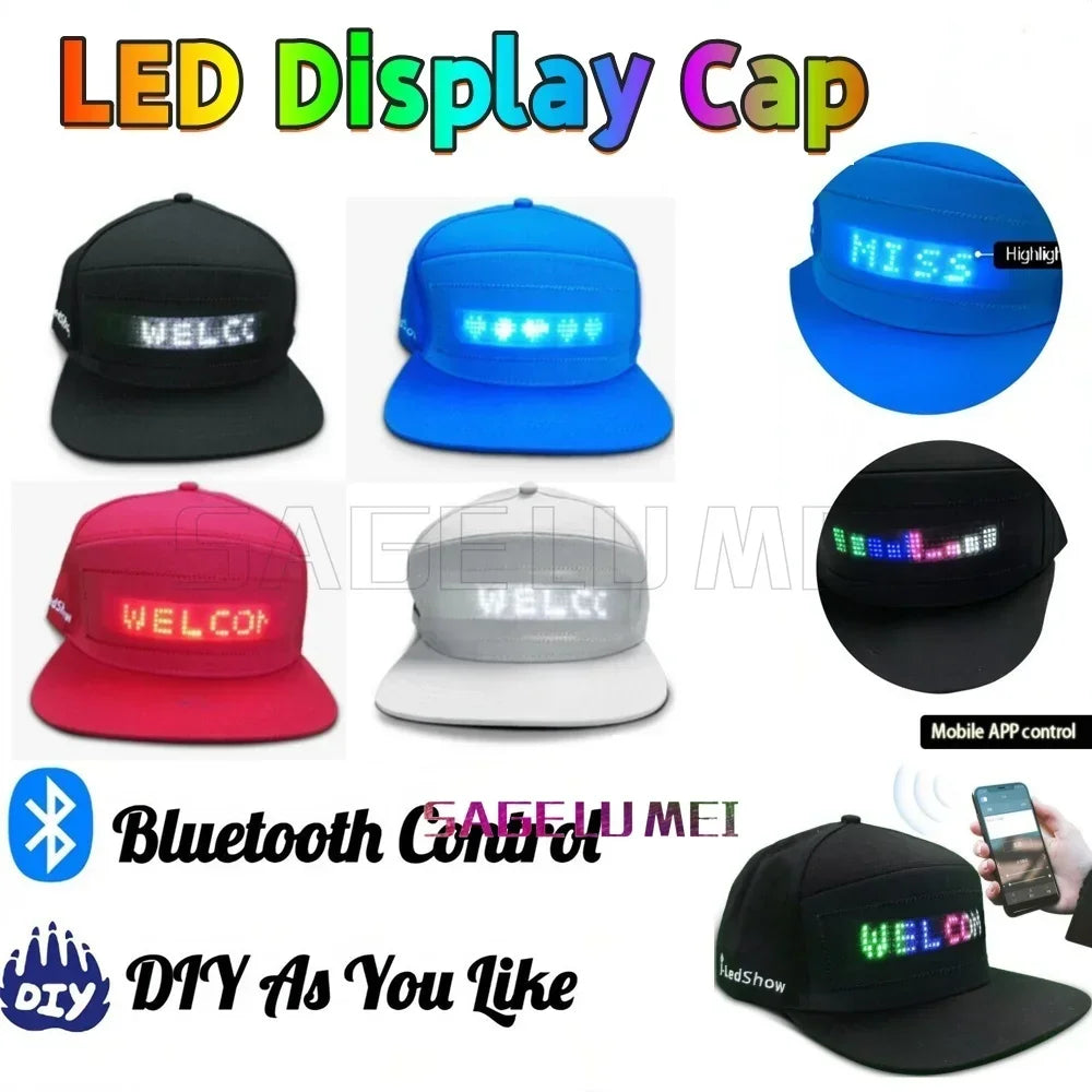 USB Rechargeable Bluetooth APP Programmable LED Scrolling Message Display Board Hip Hop Street Snapback Hat Unisex Baseball Cap